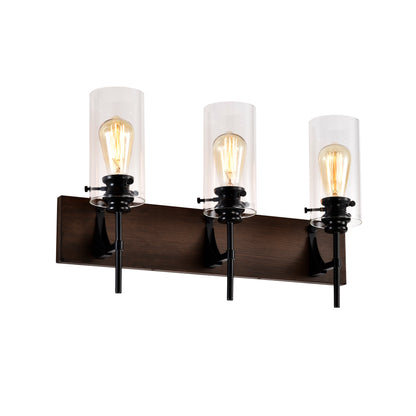 3-Lichtiges mattschwarzes Holzfarbenes Badezimmerleuchten-Set, moderne Waschtischleuchten mit Glasschirm, vintage Badezimmerleuchte über dem Spiegel Wandlichter für Küche, Esszimmer, Schlafzimmer, Flur