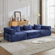 Kompressions-Sofa, Umwandelbares Boden-Sofa-Bett mit feststehendem Rahmen, Knochenloses modulares Sektionalsofa, Keine Montage erforderlich, Chenille-Stoff, für Wohnzimmer und Schlafzimmer, Dunkelblau