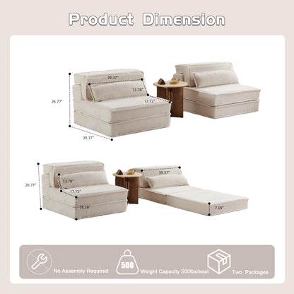 Kompressions-Mahjong-Sofa, umklappbares Boden-Sofabett, DIY knochenloses modulares Sektionssofa, keine Montage erforderlich, Kreis-Fleece-Stoff, überdimensioniertes 2-Sitzer-Sofa mit 2 Kissen, Weiß