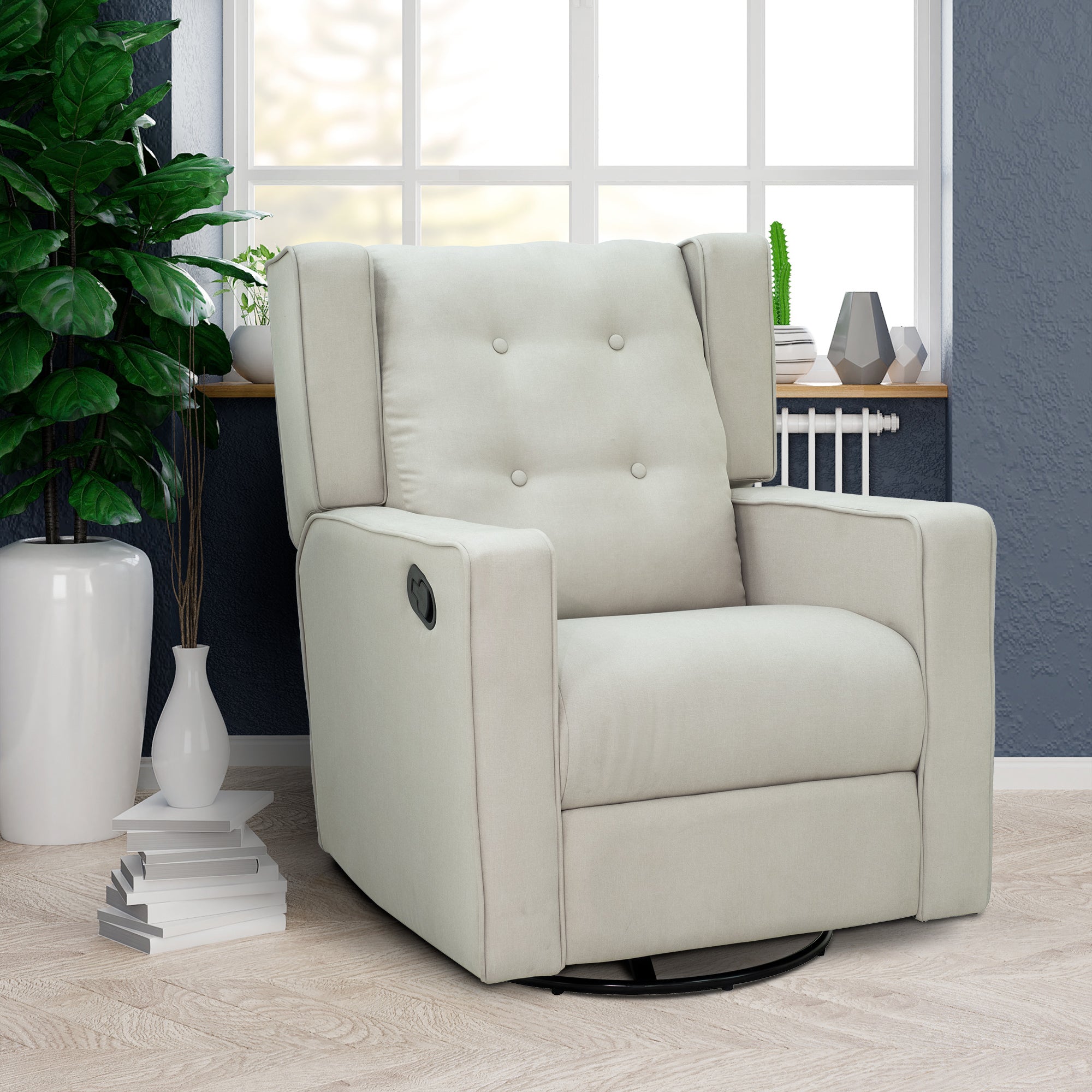 Flügelstuhl Liegesessel Stuhl Manuell Schaukelnde Sofa 360° Drehbarer Schaukler mit Knopfknopf