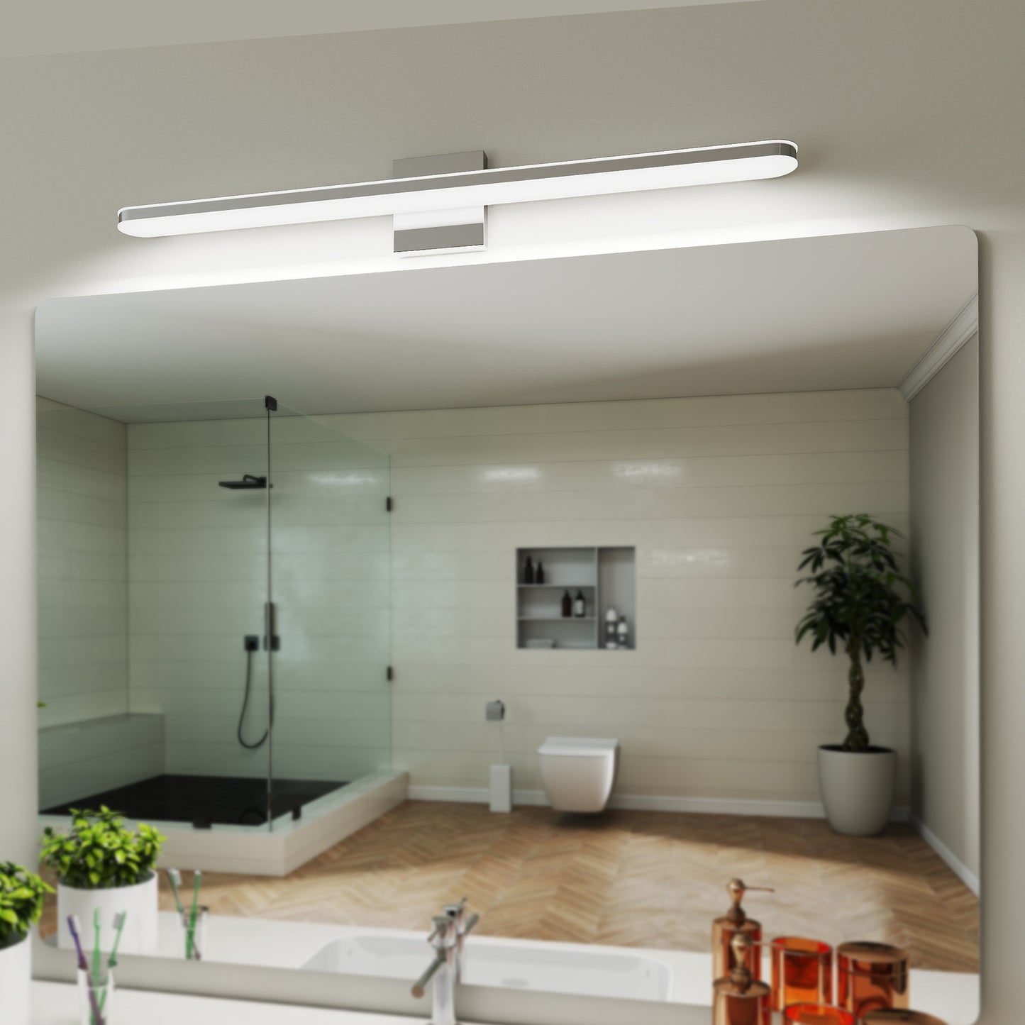 Moderne LED-Spiegelleuchten für das Badezimmer 32 Zoll 16 W Tageslichtweiß Chrom Leuchten Badezimmerleuchten über dem Spiegel Spiegelbeleuchtung Leuchten Spiegellicht