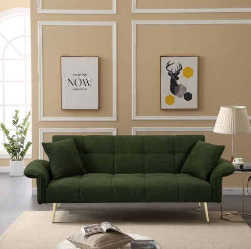 70.1 Futon-Sofabett, Umwandelbares Doppelsofabett mit Klappbaren Armlehnen für Wohnzimmer und kleine Räume