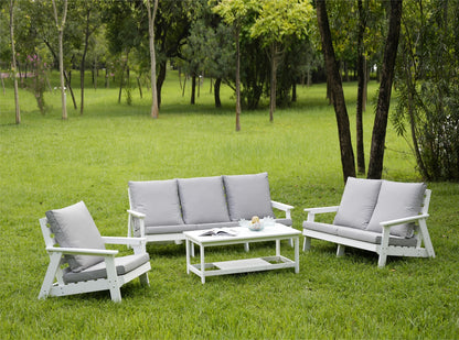 HIPS 3-Sitzer-Sofa mit Kissen, Holzoptik-Außen-Garten-Sofa, Weiß-Grau
