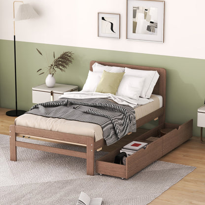 Moderner Design Doppelbettgestell in Plattformstil mit 2 Schubladen für Walnussfarbe