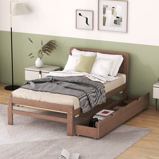 Moderner Design Doppelbettgestell in Plattformstil mit 2 Schubladen für Walnussfarbe