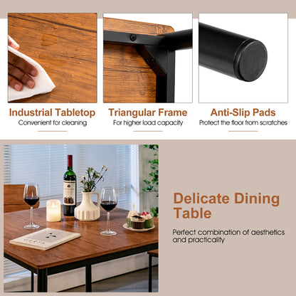 5 Pieces Industrial Dining Table Set With Counter Height Table And 4 Bar Stools