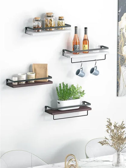 Schwebendes Badezimmershelf mit Handtuchhalter; Badezimmer/Wohnzimmer/Küche/Schlafzimmer Wandregal Set aus 2; Hellbraun; Dunkelbraun; Schwarz.