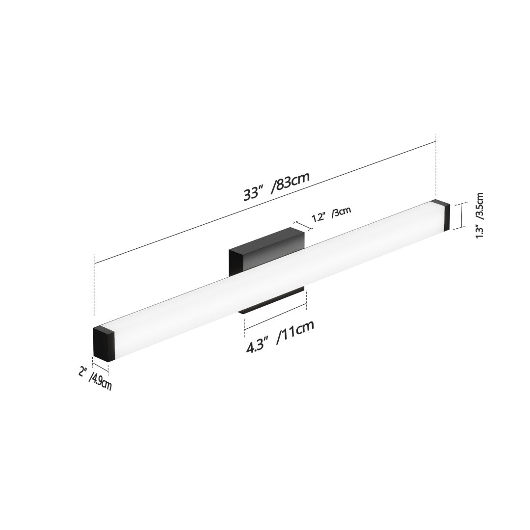 Badezimmer-Waschbeckenleuchte Schwarz - 33 Zoll moderne Waschbeckenleuchten für Badezimmer - 18W LED Badeleuchten über dem Spiegel Kühles Weißlicht 6000K