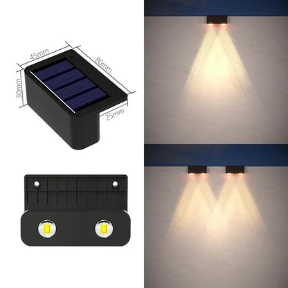 Black rectangular led solar wall light with two warm white bulbs ip65 waterproof for outdoor porch and garden decor