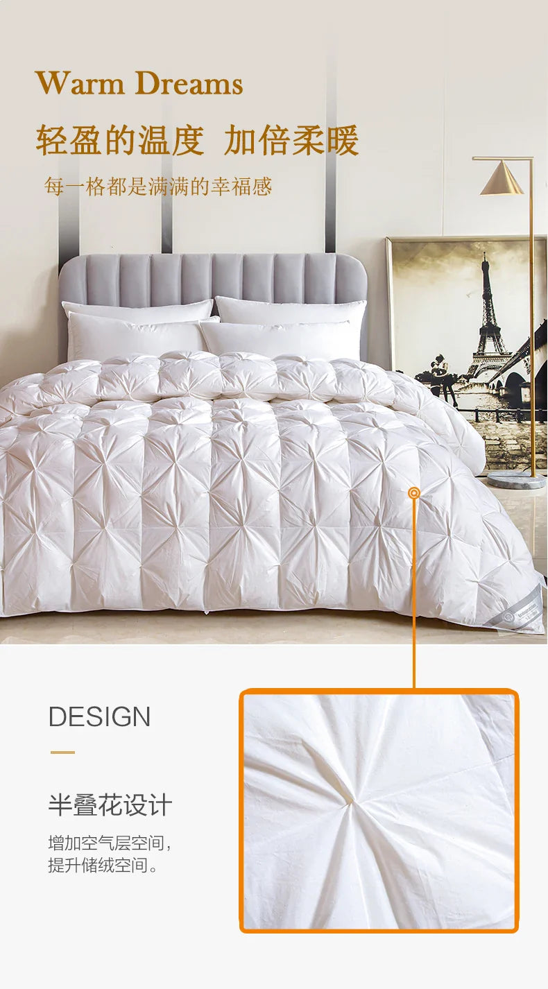 White goose down comforter with half flower design made of pure cotton featuring soft warm texture for winter use