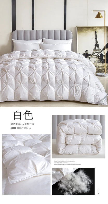 White quilted 100% goose down comforter with diamond pattern and plush filling for winter use in pure cotton cover