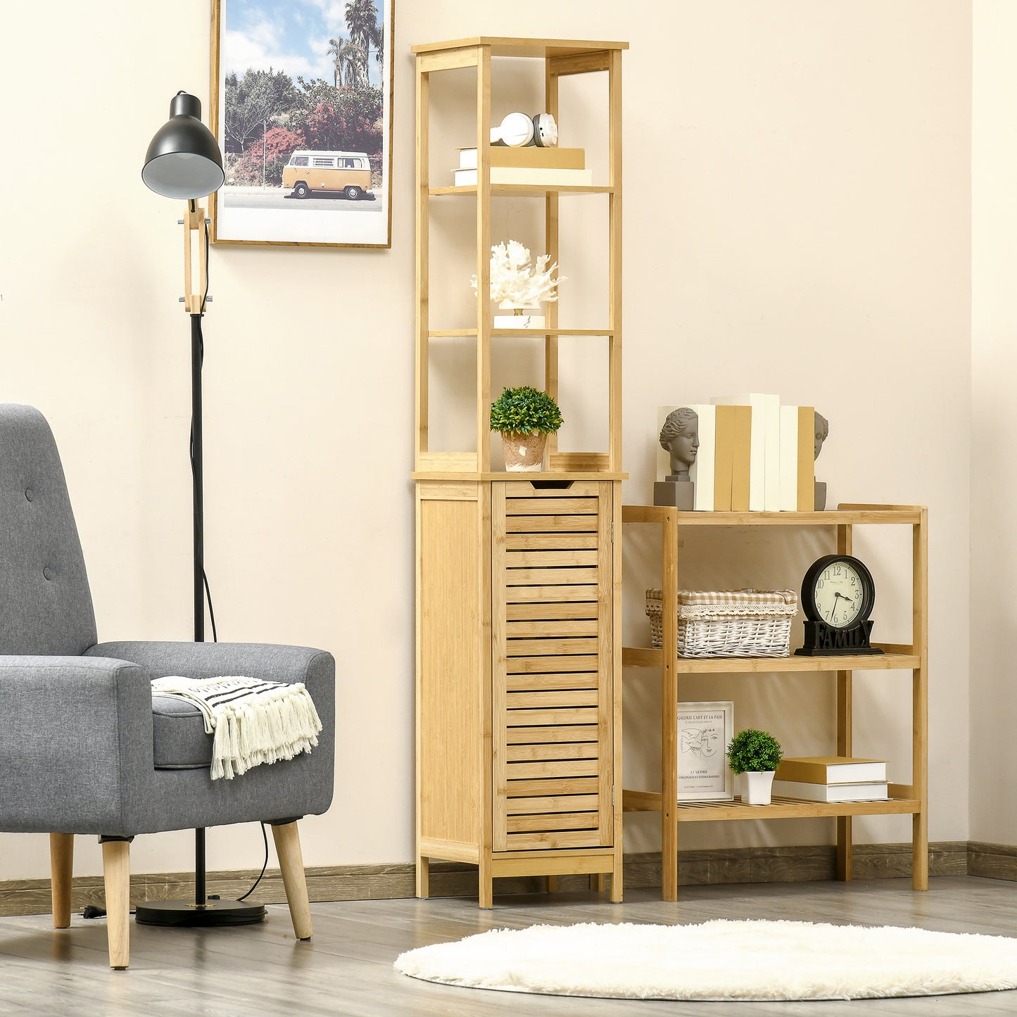 Badezimmereckschrank mit 3 Regalen und Schrank