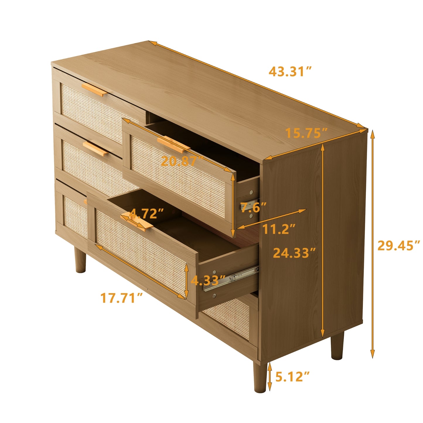 6-Schubladen-Rattan-Kommode Rattan-Schublade, Schlafzimmer, Wohnzimmer
