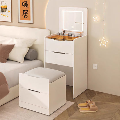 3-in-1-Frisiertisch mit umklappbarem Spiegel und Beleuchtung, kleiner Schminktisch-Set mit Sichtglas-Tischplatte, 3 Schubladen, Stauraum-Hocker, Spiegel mit 3-farbiger Beleuchtung, Ankleidetisch für das Schlafzimmer in kleinen Räumen