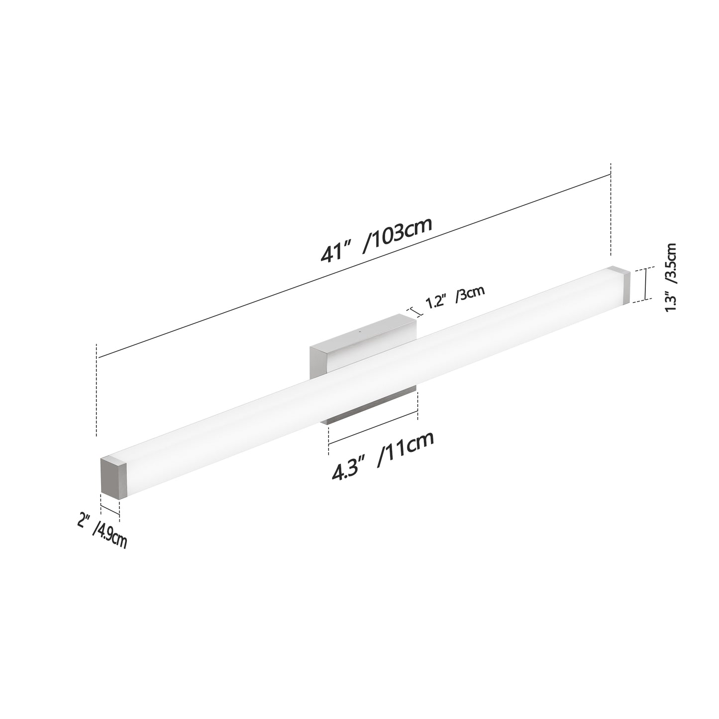 Badezimmer-Spiegelleuchte aus gebürstetem Nickel, quadratisch, LED, 41 Zoll, 24 W, 6000 K, kühles weißes Licht, Wandleuchte über dem Spiegel - Gebürstetes Nickel, 41 Zoll