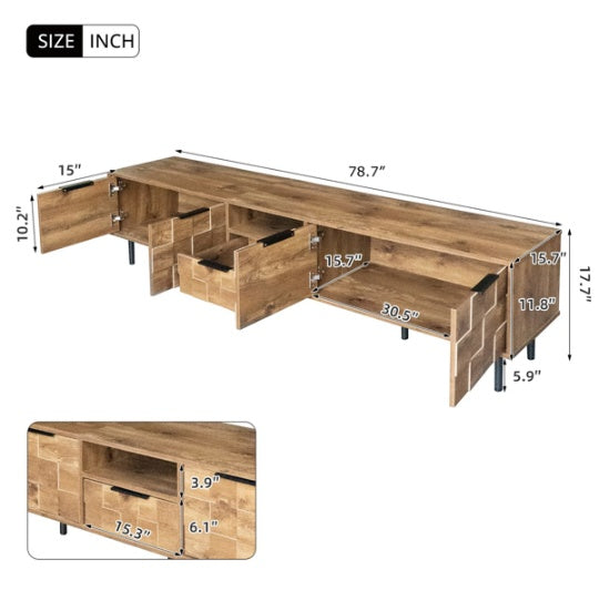 TV-Ständer 78 für 85 75 65 Zoll Fernseher, TV-Konsolen für das Wohnzimmer, Unterhaltungszentrum Holz TV-Medien mit Stauraum