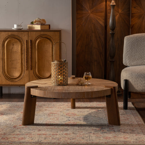 Holz-Runder Couchtisch für das Wohnzimmer, Rustikaler Natürlicher Couchtisch für die Wohnung, Einfache Montage