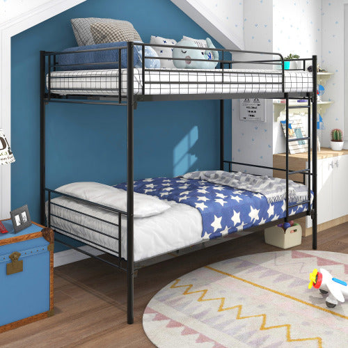 Etagenbett Doppelstock mit Metallrahmen und Leiter, platzsparendes Design, weiß
