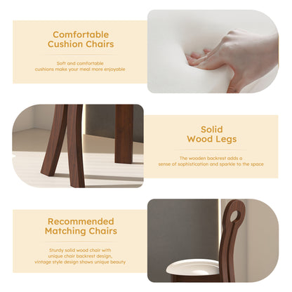 Esszimmerstühle Set aus 2, Hausschlüssel-Design-Stühle, PU-Leder massivholzene Esszimmerstühle mit weißem rundem Sitzkissen für Küchen- und Esszimmer – tiefes Walnussbraun
