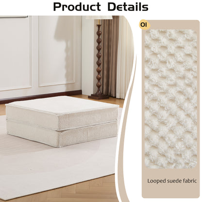 Kompressions-Mahjong-Sofa, umklappbares Boden-Sofabett, DIY knochenloses modulares Sektionssofa, keine Montage erforderlich, Kreis-Fleece-Stoff, 1 Hocker, Weiß