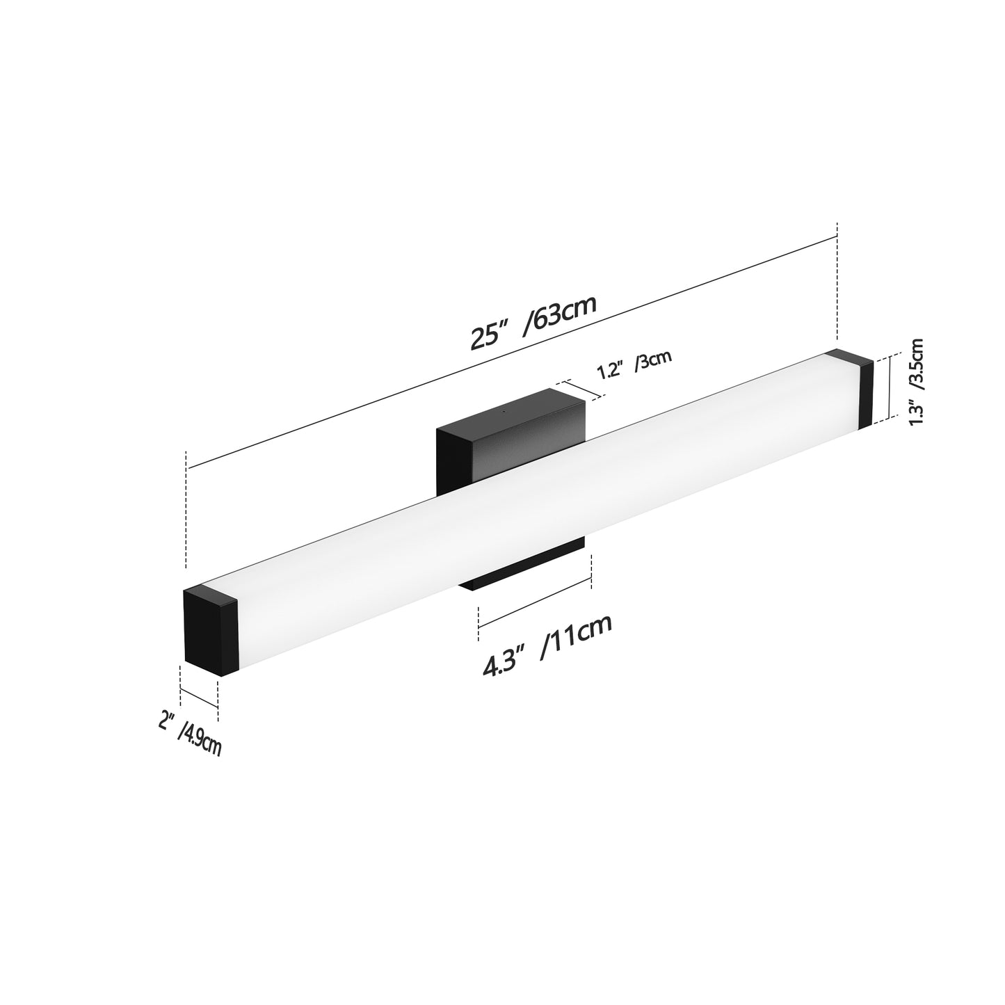 Badezimmer-Spiegelbeleuchtung Schwarz - 25 Zoll moderne Badezimmer-Spiegelbeleuchtung - 14W LED Badezimmerbeleuchtung über dem Spiegel Kühles Weißes Licht 6000K