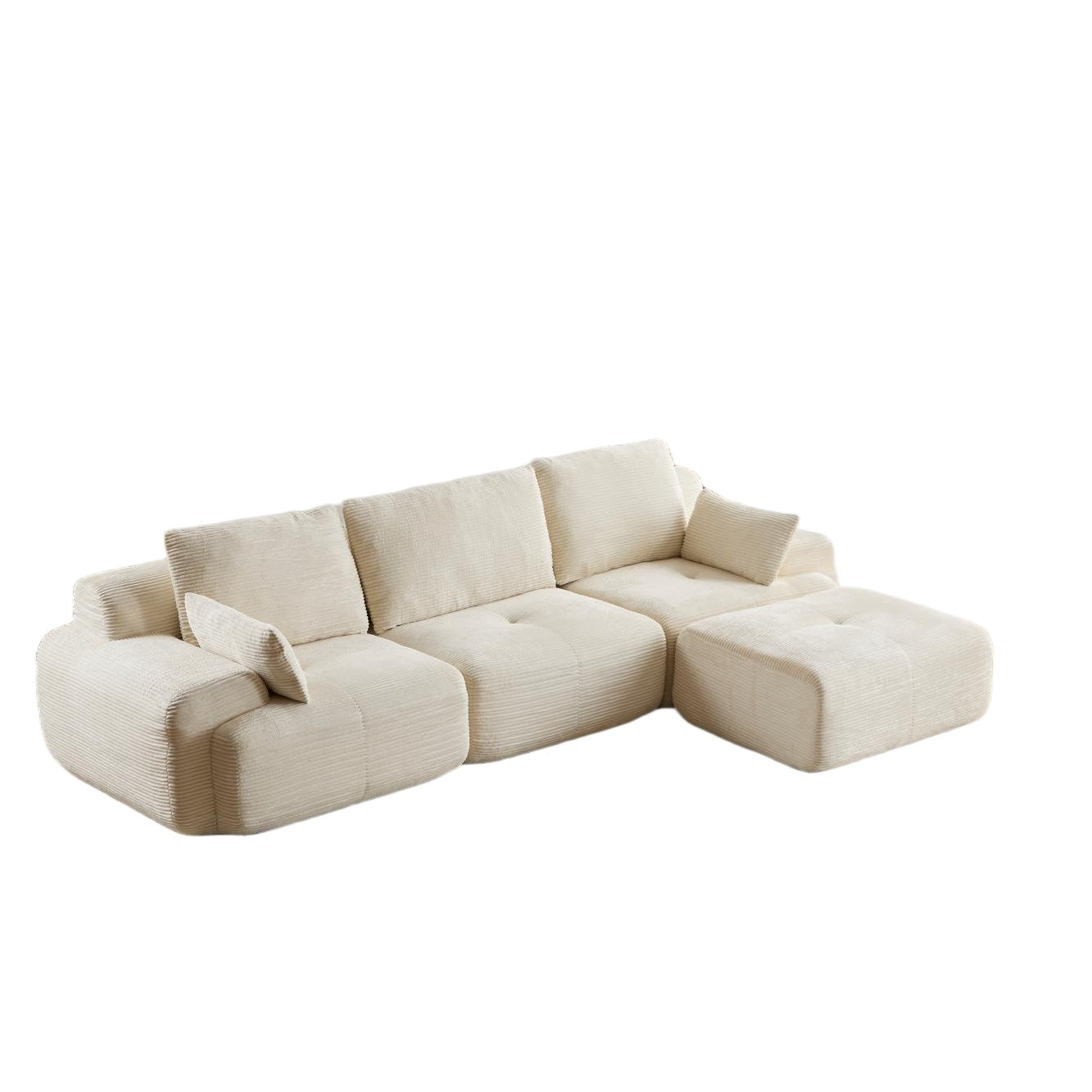 Moderne Kompressions-Matratzen-Sofa, Große Ecksofas für das Wohnzimmer, Haustierfreundliches Wolkenmodulares Ecksofa, Kordstoff, Extra Tiefes Liebespaarsofa, Keine Montage erforderlich, BEIGE