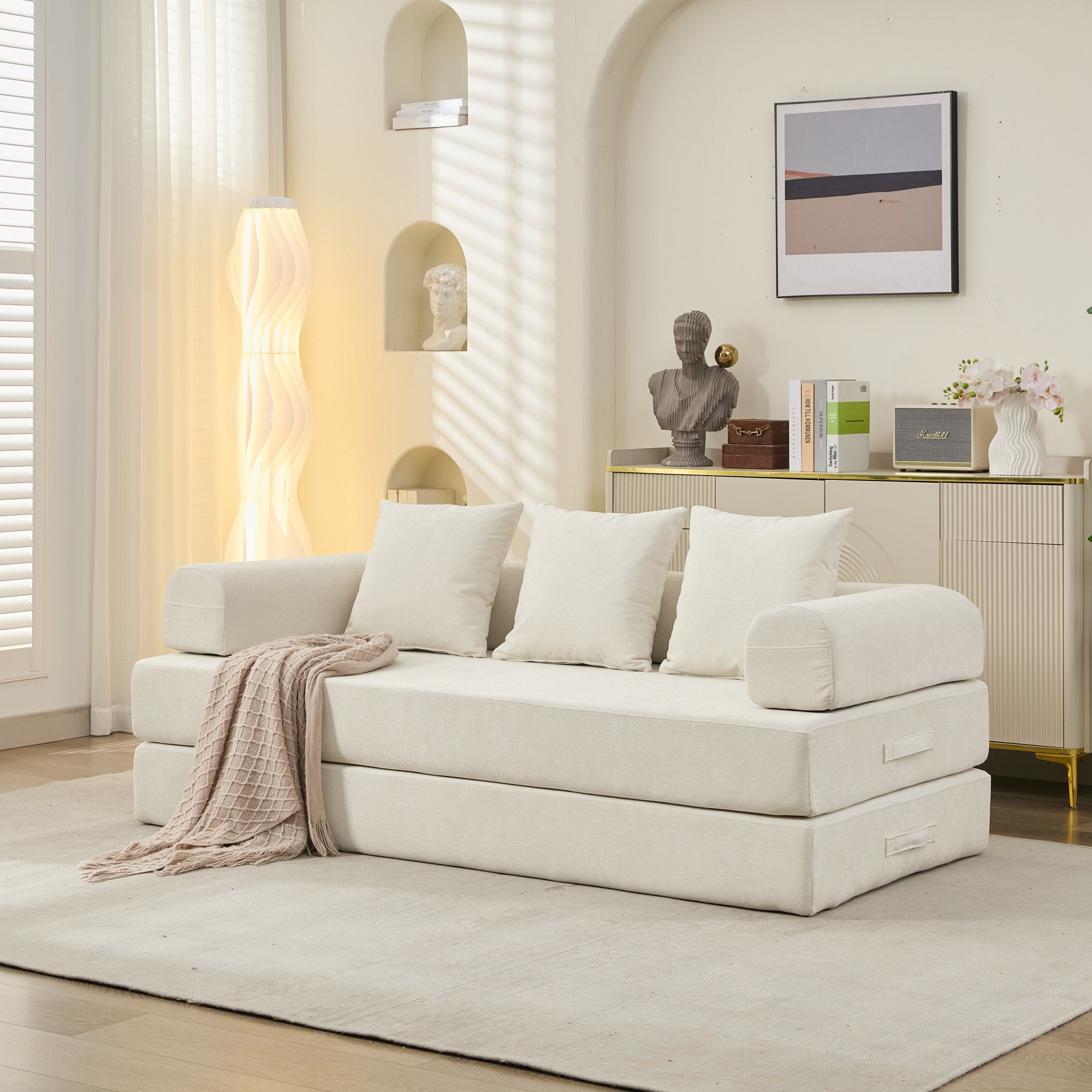 Beige Chenille Floor Sofa