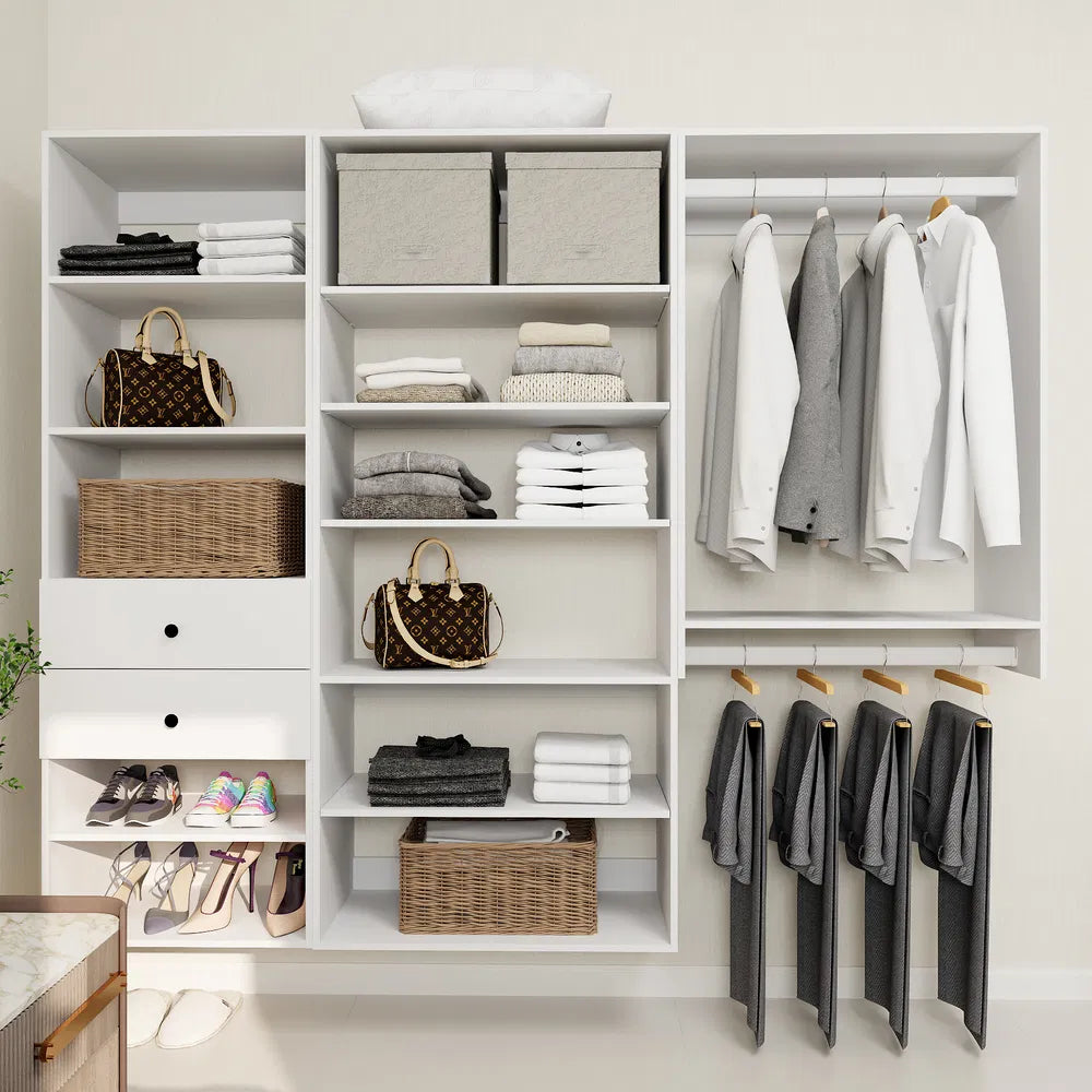 Livelylodge Modulares Kleiderschrank - Freistehender Weißer Schrank mit Geräumigen Stauraumregalen und Kleiderstangen 70,86"B x 16,04"T x 70,86"H