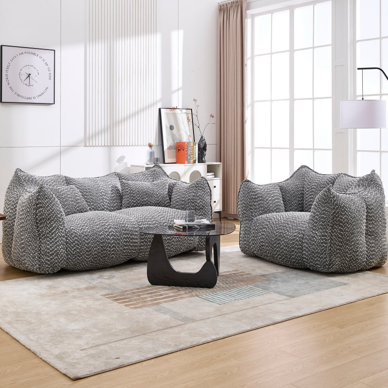Komprimierter Plüsch-Sitzsack-Sofa-Couch – Mit Hochresilienz-Schaum gefüllt, ultra-weicher Bouclé-Liegestuhl für eine oder zwei Personen, gemütliche Sitzmöglichkeit im Wohnzimmer zum Lesen, Spielen und Entspannen, platzsparend vakuumverpackt