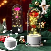 Kreatives 2-in-1 Rosenblumen-LED-Licht und Bluetooth-kompatibler Lautsprecher Valentinstag-Geschenk Rosenleuchtendes Nachtlicht-Ornament mit Glasabdeckung