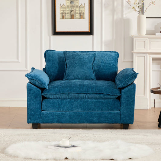 Cloud-Sofa Einzelplatz Ottoman nicht enthalten, modernes Ecksofa, für Wohnzimmer, Schlafzimmer und Wohnung, bequeme zweischichtige gepolsterte Sitzkissen, atmungsaktiver Chenille-Stoff, Blau, SW5041BL