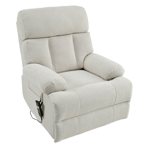 Überdimensionierter Power-Lift-Sessel für Senioren, Elektrischer Stoff-Sessel für Ältere, Heimkino-Sitzmöbel, Ausklappbarer Sofa-Sessel mit Fernbedienung, Seitentasche, Geräumiger Sitz in Hellgrau