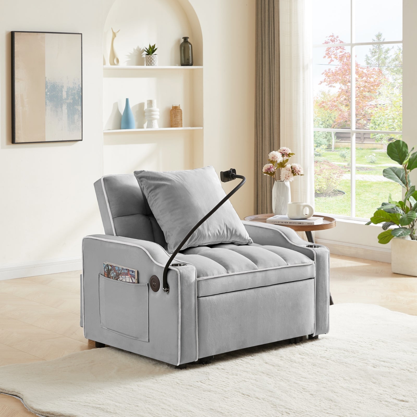 Grey Velvet Sleeper Chair