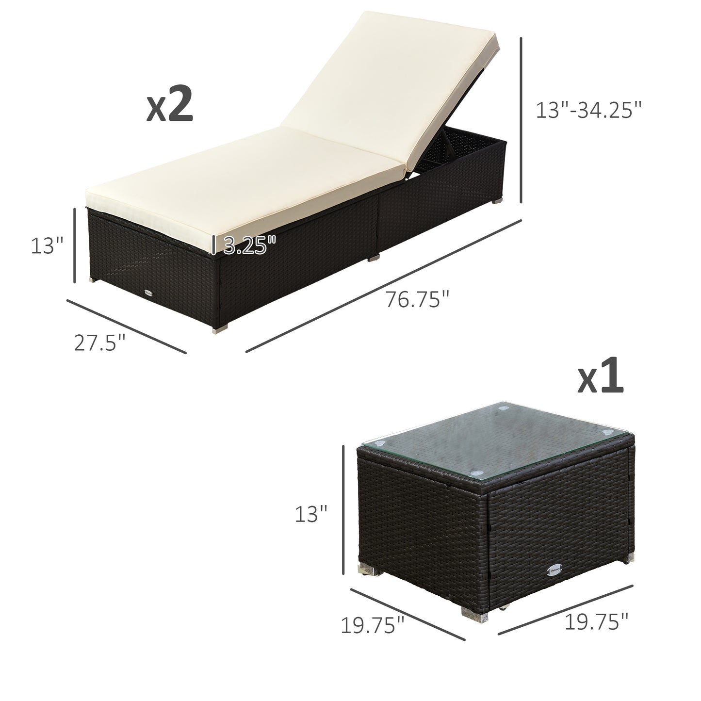 Liegestuhl-Sessel-Set aus 2 mit 5-stufiger Rückenlehne