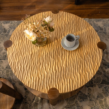 Runder Couchtisch aus Massivholz für das Wohnzimmer, 2-stufiger runder Couchtisch mit Stauraumregal, Couchtisch im Stil des Mid-Century Modern, für kleine Wohnräume im Zuhause, einfache Montage