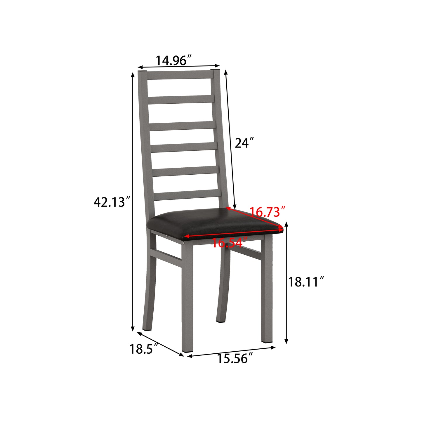 Metallische Esszimmerstühle Set aus 4, Stahlbeine und PU-Leder-Sitzflächen, hochrückige armlosen Esszimmerstühle, für Küche, Wohnzimmer, Grau