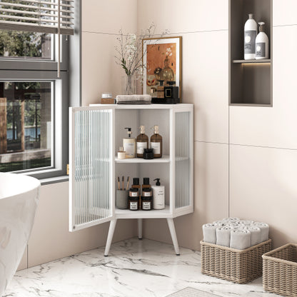 Floor Conical Cabinet With Tempered Glass Door And Storage Shelves, Suitable For Bathroom, Living Room, Bedroom