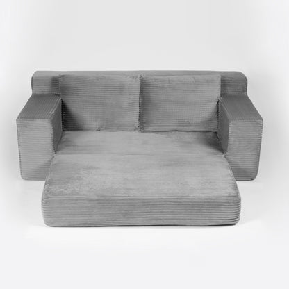 Zweisitzer-Sofa, Bequemes Sofa-Bett mit tiefer Sitzfläche, Modernes kleines Cord-Sofa für Wohnzimmer und Schlafzimmer, Umkehrbares Kissen mit Kissen, Keine Montage erforderlich, Dunkelgrau