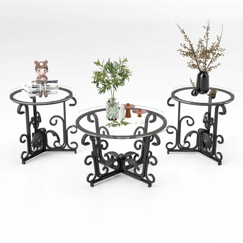 3-teiliges Couchtisch-Set mit gehärteter Glasoberfläche zum Dekorieren des Couchtischs