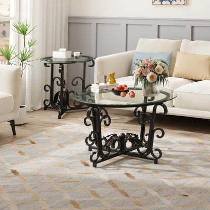 3-teiliges Couchtisch-Set, gehärtete Glasoberfläche mit robustem Metallrahmen – Moderne Wohnzimmer-Sets: 1 Couchtisch & 2 Beistelltische