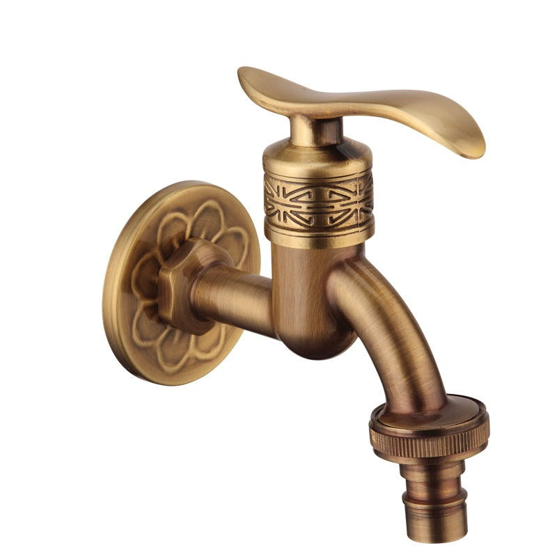 Antiker Messing-Schnitzgarten-Wasserhahn Wasserhahn Außen Waschmaschine Dekorativer Wasserhahn Luxus-Toiletten-Wasserhahn