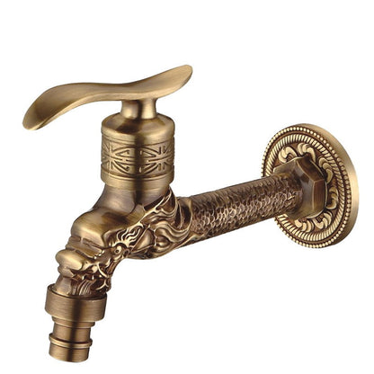 Antiker Messing-Schnitzgarten-Wasserhahn Wasserhahn Außen Waschmaschine Dekorativer Wasserhahn Luxus-Toiletten-Wasserhahn