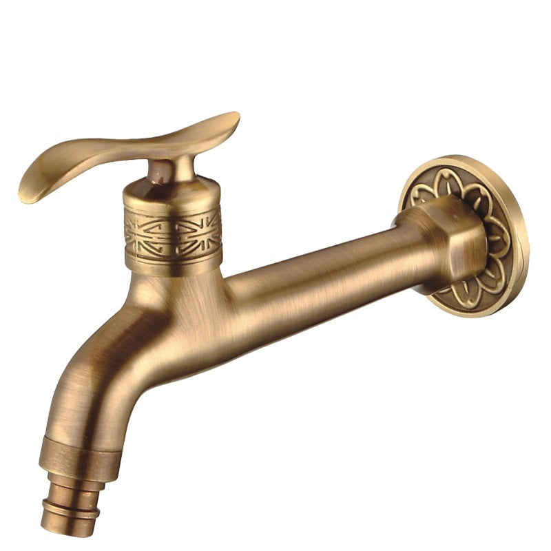 Antiker Messing-Schnitzgarten-Wasserhahn Wasserhahn Außen Waschmaschine Dekorativer Wasserhahn Luxus-Toiletten-Wasserhahn