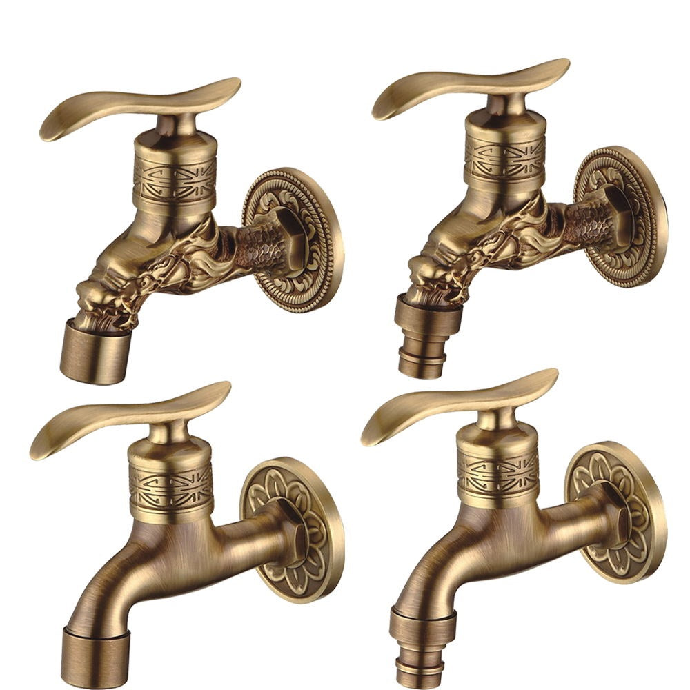 Antiker Messing-Schnitzgarten-Wasserhahn Wasserhahn Außen Waschmaschine Dekorativer Wasserhahn Luxus-Toiletten-Wasserhahn