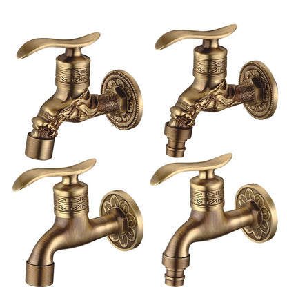 Antiker Messing-Schnitzgarten-Wasserhahn Wasserhahn Außen Waschmaschine Dekorativer Wasserhahn Luxus-Toiletten-Wasserhahn