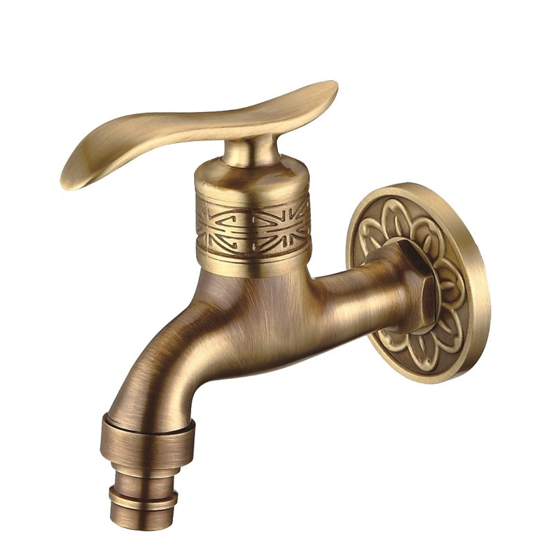 Antiker Messing-Schnitzgarten-Wasserhahn Wasserhahn Außen Waschmaschine Dekorativer Wasserhahn Luxus-Toiletten-Wasserhahn