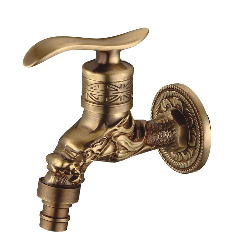 Antiker Messing-Schnitzgarten-Wasserhahn Wasserhahn Außen Waschmaschine Dekorativer Wasserhahn Luxus-Toiletten-Wasserhahn
