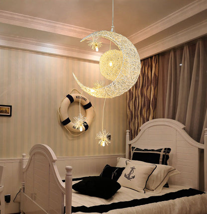 Aluminiumdraht-Stern-Mond-Leuchter Restaurant Bar Schlafzimmer Warmes Licht Einfache Kinderzimmermlampe