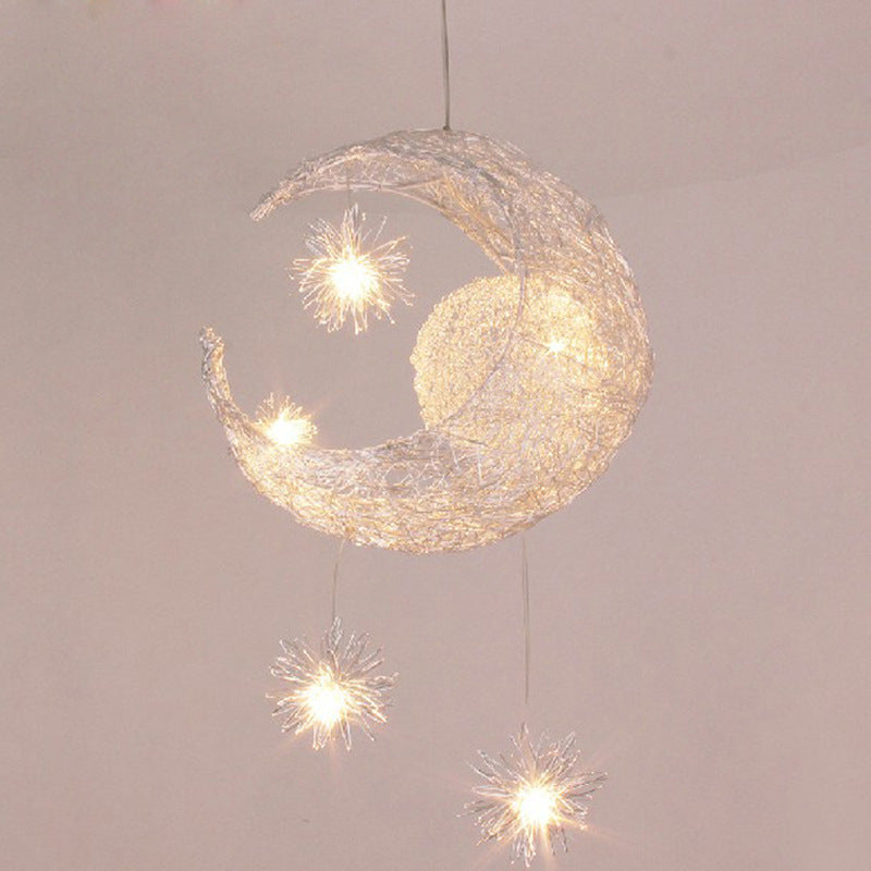 Aluminiumdraht-Stern-Mond-Leuchter Restaurant Bar Schlafzimmer Warmes Licht Einfache Kinderzimmermlampe