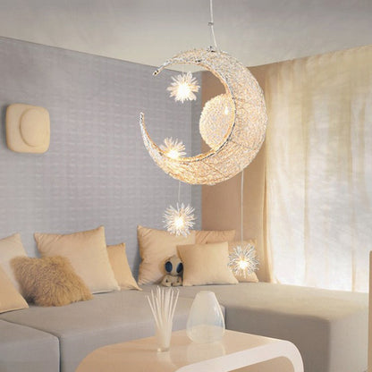 Aluminiumdraht-Stern-Mond-Leuchter Restaurant Bar Schlafzimmer Warmes Licht Einfache Kinderzimmermlampe
